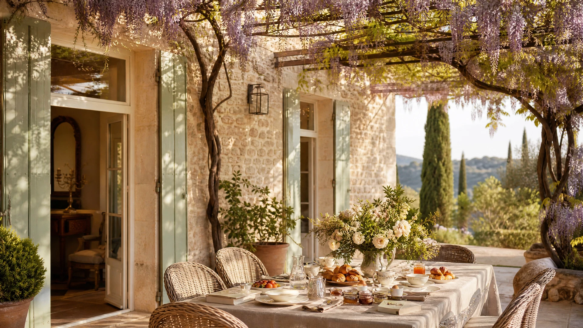 Maison d'hôtes de charme baignée de lumière dorée